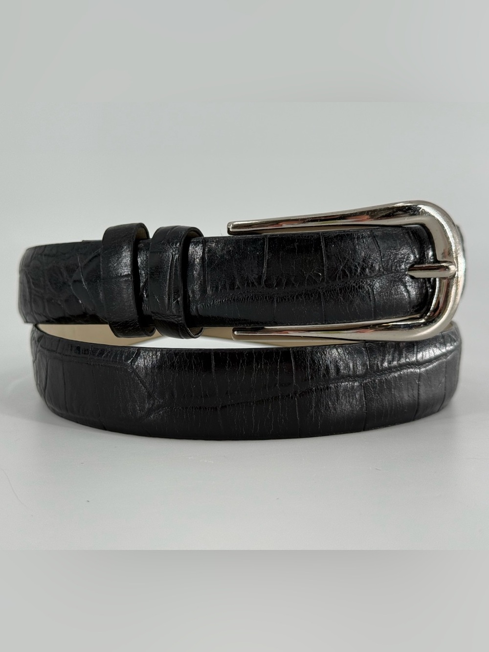 Kenneth Cole Black Italian Calfskin Croc‎ Embossed Belt M